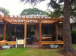 Cedar Pergola With Built In Bench Seating Backyard Pergola Patio Gazebo Pergola Patio