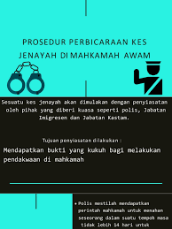 Pada hari perbicaraan…• semak kes dengan pembantu mahkamah• semak kehadiran semua saksi• pastikan anak guam dan semua saksi bersedia• berikan sepenuh tumpuan dan perhatian kepada perbicaraan• perlu peka dan berfikiran kritis. Prosedur Perbicaraan Kes Jenayah Di Mahkamah Awam
