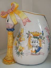 Henriot Quimper Ca 1910 Signed Bagpipe Form Vase Figural Armorial Antique French Faience French Pottery Quimper Pottery French Antiques