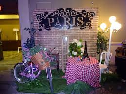 Eiffel tower lighted paris 3d paris theme decorations, standee monument. Paris Themed Corporate Holiday Party Cafe Set Up With Bistro Tables And Floral Arrangemen Paris Theme Party Paris Birthday Parties Paris Themed Birthday Party