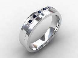 Blue Sapphire White Sapphire White Gold Wedding Band Men Multi Color Commitment Ring Me Unique Mens Rings White Sapphire Ring Wedding Mens Wedding Rings