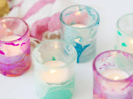 Fourth of july tea light holders. Use Nail Polish To Create Marbled Votives Hgtv