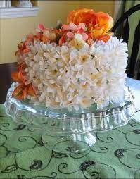 Floral Cake Made With Styrofoam And Tiny Flowers On Top Of The Adair Cakestand From Willow House Fresh Flower Cake Floral Topiaries Special Event Cakes