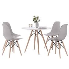 Dining room table and chairs ( matching breakfast nook table in other listing) owasso, ok. Round Dining Table And Chair Set Of 4 Coffee Table With Wood Leg For Dining Room Living Room Kitchen Wood Table 4 Grey Chairs Buy Online In Angola At Angola Desertcart Com Productid 156755017