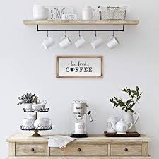 Rustic kitchen wall decor ideas. Buy Mainevent But First Coffee Sign Funny Kitchen Sign Farmhouse Kitchen Decor Kitchen Wall Decor Rustic Home Decor Country Kitchen Decor With Solid Wood Frame 8x17 Inch Online In Indonesia B08d12dddm