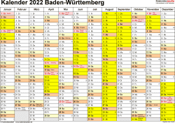 Übersichtlicher jahreskalender von 2021, die daten werden pro monat gezeigt einschließlich der kalenderwochen. Kalender 2022 Baden Wurttemberg Ferien Feiertage Pdf Vorlagen