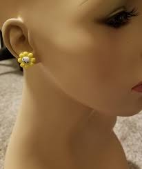 Yellow Daisy Earrings, Smiley Face Flower Studs, Kidcore Y2k Aesthetic Festival Jewelry