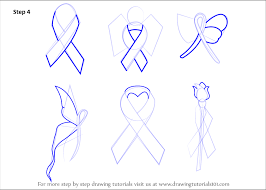 To make the right side of the ribbon, draw one long swoosh line for the side, and another smaller sized line to complete the first side of the ribbon's form. Learn How To Draw Cancer Ribbons Everyday Objects Step By Step Drawing Tutorials