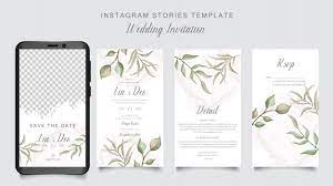 Instagram Stories Template For Wedding Invitation Card With Green Leaf Background Wedding Invitation Cards Gold Wedding Stationery Floral Wedding Invitation Card