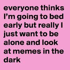 Everyone Thinks I M Going To Bed Early But Really I Just Want To Be Alone And Look At Memes In The Dark Post By Watersouppress On Boldomatic