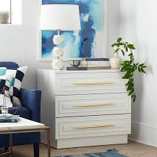 Huyana desk, clear glass and gold by acme furniture. White Three Drawer Gold Hardware Chest
