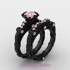 Black And Pink Wedding Ring Caravaggio 14k Black Gold 1 0 Ct Light Pink Sapphire Engagement Ring Wedding Band Set R623s 14kbglps Pink Sapphire Ring Engagement Engagement Rings Wedding Bands Set Black Gold Jewelry