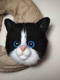 Black And White Cat Portrait Needle Felted Cat Brooch Cat Etsy Needle Felted Cat Felt Cat Wool Cat