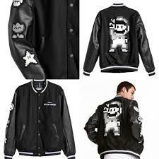 Black And White Baseball Jacket H M X Nintendo Henley Shirts Fashion Online Kids Fashion