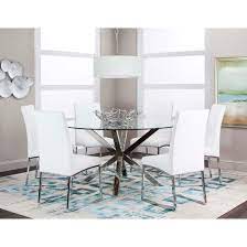 Indoor glass tables and chair sets. Cramco Inc Classic 7 Piece 59 Round Glass Table Set Value City Furniture Dining 7 Or More Piece Sets