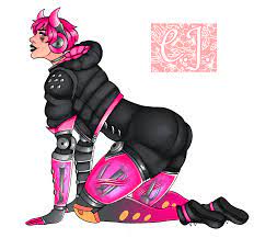 apex legends ass up blue eyes cyberpunked wattson on hands and  knees pink devil pink hair tight clothing wattson (apex legends) 