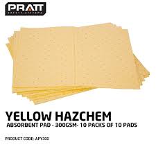 Pratt Yellow Hazchem Absorbent Pad 300gsm 10 Packs Of 10