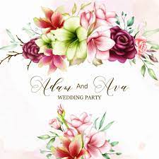 Wedding Invitation Template With Watercolor Amaryllis And Rose Flowers Wedding Invitation Templates Wedding Invitation Card Template Rustic Wedding Invitation Card
