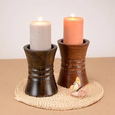 Votive candle candle & tea light holders. Villacera 6 In Brown Decorative Handmade Mango Wood Pillar Candle Holder Hwd020059 The Home Depot