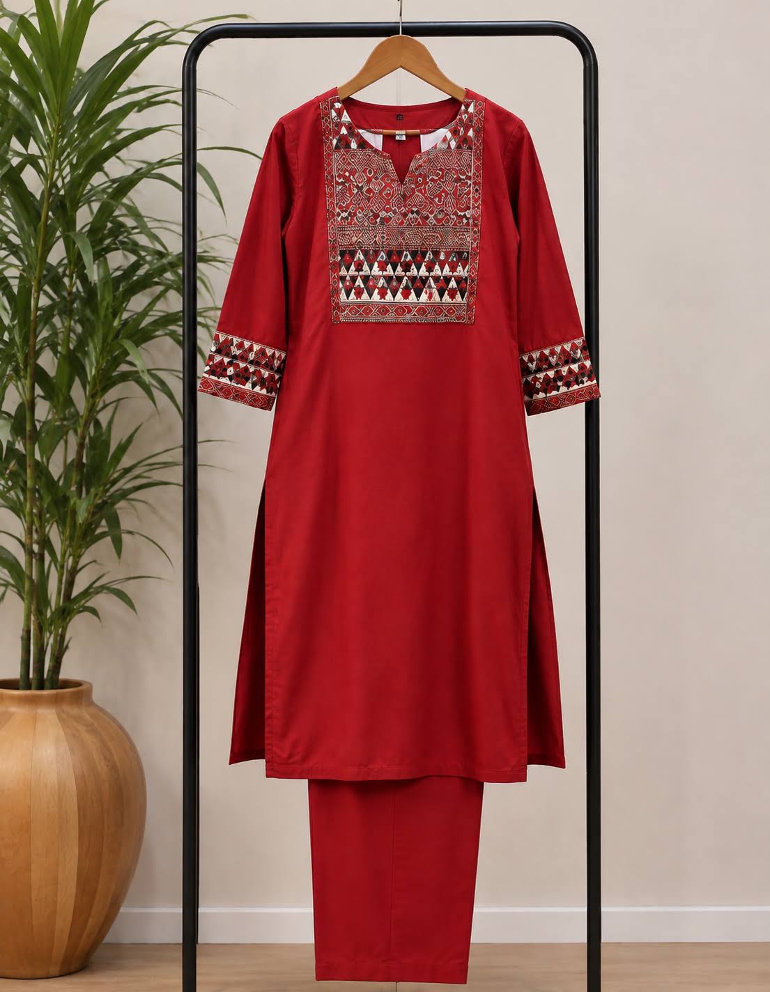 Ruby Red Ethnic Embroidered Kurta Set product image