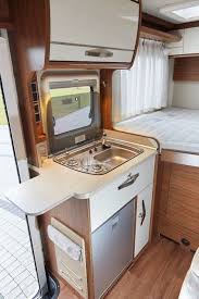 The Kitchen Packs A Two Burner Stove Sink And Refrigerator Vintage Stoves Motorhome Homemade Trailer