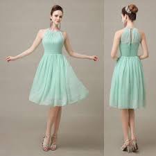 Mint Green Cute Chiffon Halter Bridesmaid Dress Knee Length Short Cheap Pleated Brid Knee Length Bridesmaid Dresses Halter Bridesmaid Dress Bridesmaid Dresses