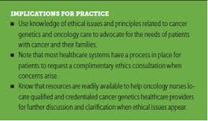 In australia, ethics usually revolves around informed these types of issues arise with every medical procedure, but arise with an unprecedented intensity for genetics. Oncology Nursing Society Cjon