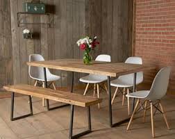Farmhouse Dining Table With A Frame Steel Base And Reclaimed Etsy Industrial Dining Table Dining Table With Bench Dining Table Chairs