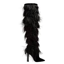 Saint Laurent Yeti Black Ostrich Feather Boots Runway 38 Eu For Sale At 1stdibs Ysl Feather Boots Ysl Ostrich Feather Boots