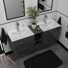 Wall Hung Double Basin Vanity Unit Grey