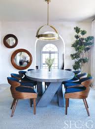 A Modern Dining Room Designed In A Blue Color Palette With A Custom Bausman Com Dining Room Chairs Modern Modern Dining Room Modern Dining Rooms Contemporary