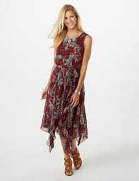 Belted Ruffled Trim Paisley Midi Dress Dressbarn Casual Dresses For Women Dresses Casual Dresses