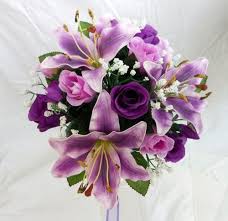 Bridesmaids Wedding Bouquet Purple Tiger Lillies Ivory Purple Roses Lily Bouquet Wedding Purple Wedding Bouquets Lily Wedding