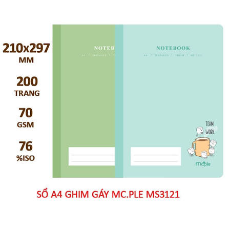 Sổ A4 ghim gáy Mc.ple 200 trang định lượng 70gsm Maple 3121