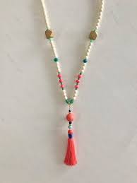 Tassel Necklace Boho Cream Coral Teal And Turquoise Beaded Necklace With 1 Mix And Match T Turquoise Bead Necklaces Tassel Necklace Boho Beautiful Necklaces