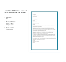 Free Transfer Request Letter Due To Health Problem Template Word Doc Google Docs Apple Mac Pages Outlook Health Problems Lettering Health
