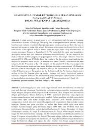 Kalimat berpredikat nominal adalah kalimat yang terdiri atas predikat nomina atau frasa nomina. Pdf Analisis Pola Fungsi Kategori Dan Peran Sintaksis Pada Kalimat Tunggal Dalam Surat Kabar Harian Kompas