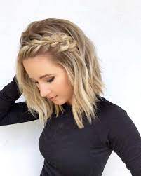 Trendsetting Hairstyles For Wedding Guests Bob With Side Braid For Short Hair Braidedhairst Hair Styles Prom Hairstyles For Short Hair Short Blonde Haircuts
