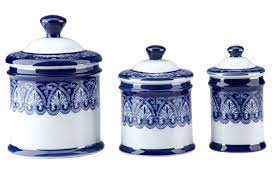 Set of 5 french kitchen storage jars. Bombay Heritage Blue White 3 Piece Tile Lidded Decorative Canister Set Reviews Wayfair Decorative Canisters Canister Sets Blue Kitchen Canisters