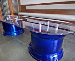 Gyford Standoffs Used To Mount A Glass Table Top To Race Car Wheels Courtesy Photo By Lucarelli Designs Displays Inc Glass Top Table Glass Table Table Top