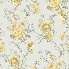 Lucy Duck Egg Yellow Floral Wallpaper Departments Diy At B Q Grey Floral Wallpaper Floral Wallpaper Floral Bedroom