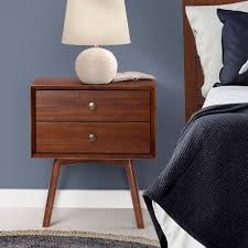 Mid Century 2 Drawer Solid Wood Nightstand In Walnut Walker Edison Br25mc2dwt