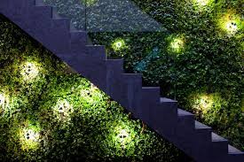 Bowles And Wyer Stairs Green Wall Garden Lighting Night Shot Green Wall Garden Design London Backyard Garden Design