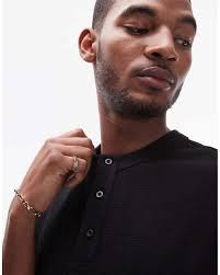 TOPMAN Oversized Fit Textured Heavyweight Henley T-shirt in Black for Men