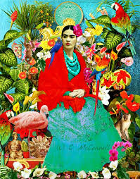 Frida Kahlo Print Instant Digital Download Mexican Forest Flowers Birds Monkey Pink Flamingo Yellow Blue Green Frida Kahlo Pink Flamingos Frida Kahlo Portraits