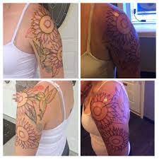 Custom Half Sleeve Sunflower And Hummingbird Tattoo I Like This But Would Do Butterfly S For My Sunflower And Hummingbird Tattoo Hummingbird Tattoo Tattoos