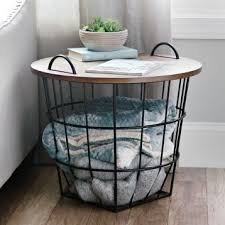 Industrial Wire And Wood Basket Side Table Farmhouse Living Room Furniture Farm House Living Room Farmhouse Decor Living Room