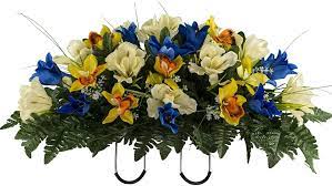 Check spelling or type a new query. Amazon Com Sympathy Silks Artificial Cemetery Flowers Realistic Vibrant Tulips Outdoor Grave Decorations Non Bleed Colors And Easy Fit Blue Yellow Tulip Saddle Home Kitchen