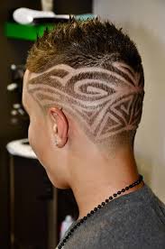 Men's hair, haircuts, fade haircuts, short, medium, long, buzzed, side part, long top, short sides, hair style, hairstyle, haircut, hair color, slick back, men's hair trends, disconnected, undercut, pompadour, quaff, shaved, hard part, high and tight, mohawk, trends, nape shaved, hair art, comb over, faux hawk. Pin By Tracey Janisch On Hairtattoo Tribal Swirls Tribal Hair Hair Tattoo Man Hair Tattoos