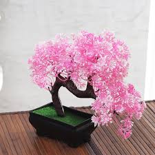 Flowering bonsai trees for sale. Buy Bent Bonsai Tree With Pink And White Flowers In Rectangular Pot Online In India Wooden Street